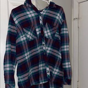 Women’s Plaid Button-Up Shirt - Blue/Green